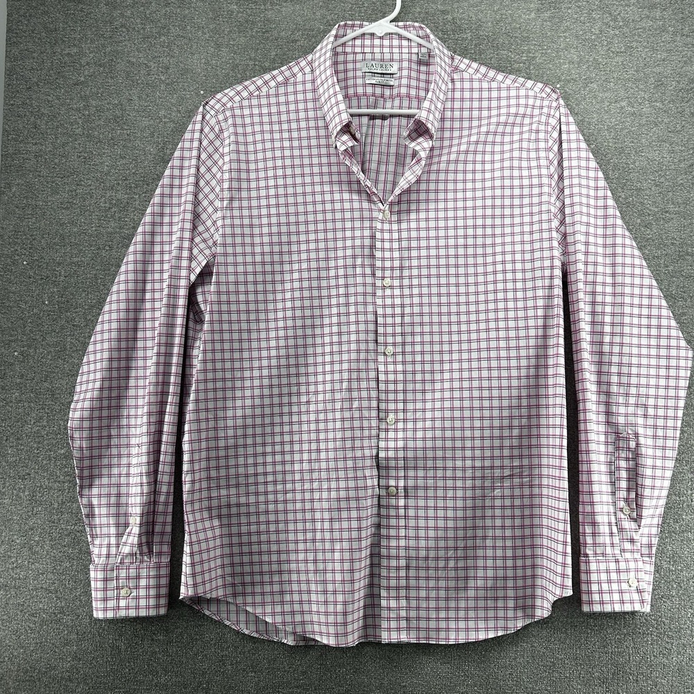 Lauren Ralph Lauren Shirt Slim Fit Men Sz XL/17.5 Red White Checked Long Sleeve